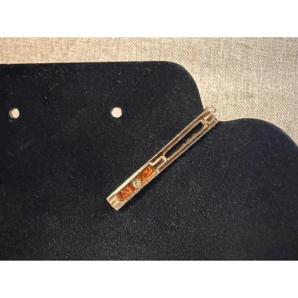Vintage Mid-Century Modern Gold Tone Men's Tie Clip Faux Tortoiseshell Enamel